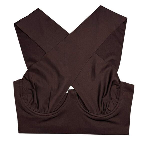 Y2k Brown Criss Cross Crop Top Stretchy Womens Size Small - Picture 1 of 7